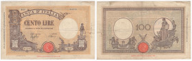 Regno d'Italia - Vittorio Emanuele III (1900-1943) - 100 lire Barbetti - Emissione del 15/03/1943 - Firme: Azzolini, Urbini - N° serie: R27 012775 - G...