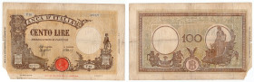 Repubblica Sociale Italiana (1943-1945) - 100 lire tipo "Barbetti" - emissione del 10.10.1944 - contrassegno: Testina - BI - N°serie T58 051571 - Firm...