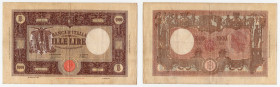 Repubblica Sociale Italiana - 1000 Lire "Barbetti" Grande M - Contrassegni: Testina/BI - Firme: Azzolini/urbini - Emissione: 11/11/1944 - RARA - Gigan...