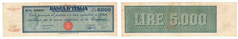 Repubblica Italiana - 5000 Lire Titolo Provvisorio (Medusa) - 22/11/1949 - Gigan...