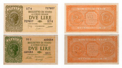 Regno d'Italia - Vittorio Emanuele III - Luogotenenza di Umberto I - Biglietto di Stato - 2 Lire - Firme: Bolaffi/Cavallaro/Parisi - Emissione: 23/11/...