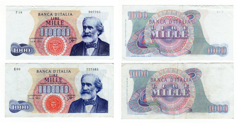 Repubblica Italiana - Lotto di 2 banconote da 1000 Lire Verdi 1° tipo - anni var...