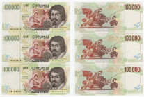 Repubblica Italiana - Lotto n.3 Banconote - 100.000 Lire "Caravaggio II°Tipo" - Firme: Fazio/Speziali - Emissione: 27/02/1995 - CONSECUTIVE 

qFDS-F...