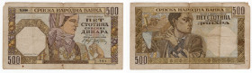 Serbia - Occupazione tedesca della Serbia (1941-1944) - 500 dinara - emissione del 1941 - N°serie: T 1080 26080761 761 - Pick#27

MB

SPEDIZIONE S...