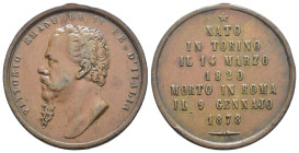 Medaglia - Commemorativa di Vittorio Emanuele II - Nato a Torino 14 Marzo 1820 e Morto a Roma 9 Gennaio 1878 - gr. 12,5 - Ømm. 32 - Ae - Colpetti al b...