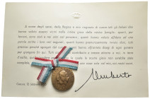 Medaglia commemorativa del matrimonio di Maria Pia di Savoia con Alessandro Karadordevic principe di Jugoslavia - con biglietto di ringrazimanto firma...