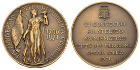Medaglia 175° anniversario della Repubblica Cisalpina - VI° Convegno Filatelico-Numismatico - Reggio Emilia 1973 - opus: Johnson - AE - 43,43 g; Ø 50 ...