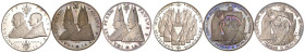 Giovanni XXIII e Paolo VI - Trittico di medaglie del Concilio Ecumenico Vaticano II: un esemplare commemorativo della seconda sessione (Ag, 30 g; Ø 45...