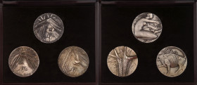 Trittico di medaglie 1979 celebrative della Conferenza Mondiale sulla Riforma Agraria e sullo Sviluppo rurale - opus: Grilli - Ag - peso totale 420 g ...