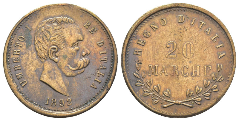 Regno d'Italia - Umberto I - Gettone da 20 Marche 1892 - Cu - 5 g; Ø 26 mm

SP...