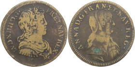 Luigi XIV (1643-1715), gettone 1643-1665 circa - D/ .LVD. XIIII. D. G. FR. ET. NAV. REX. - busto corazzato a destra - R/ ANNA D. G. FR. ET. NAV. REG -...