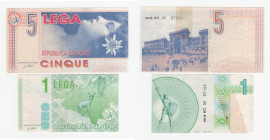 Lotto n.3 banconote - Italia - Lega Nord - 1 e 5 Lega - Emissione: 1994 - Pieghe, scotch, macchie

qSPL

SPEDIZIONE IN TUTTO IL MONDO - WORLDWIDE ...