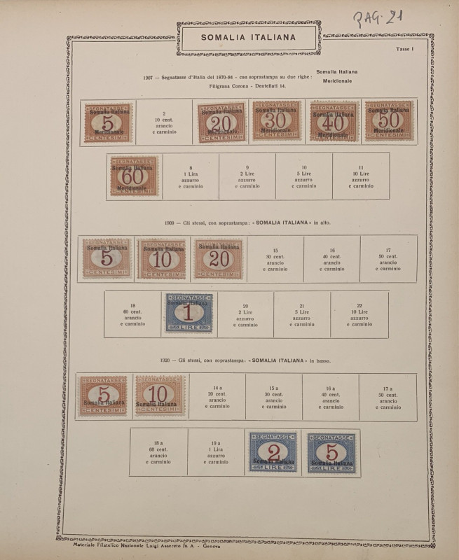 Colonia Somalia - numero 3 serie 1907, 1909, 1920 di francobolli per segnatasse ...