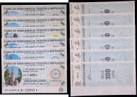 Cassa di Risparmio di Trento e Rovereto - Filiale di Campiglio - Lotto di 6 miniassegni: 350 Lire, 300 Lire, 250 Lire, 200 Lire, 150 Lire, 100 Lire - ...