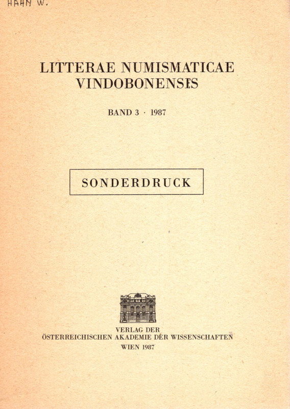 HAHN Wolfgang. - Ein minimifunds des fruhen 6. jahrhunderts n.chr. Aus Massafra ...