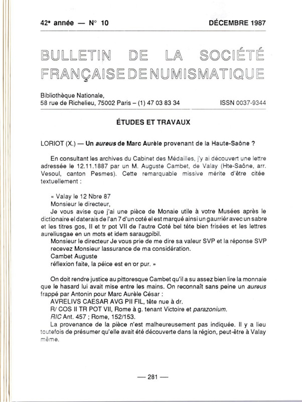 BULLETIN de la SOCIETE FRANCAISE de NUMISMATQUE. 1987, 9 fascicoli manca n.2 bro...