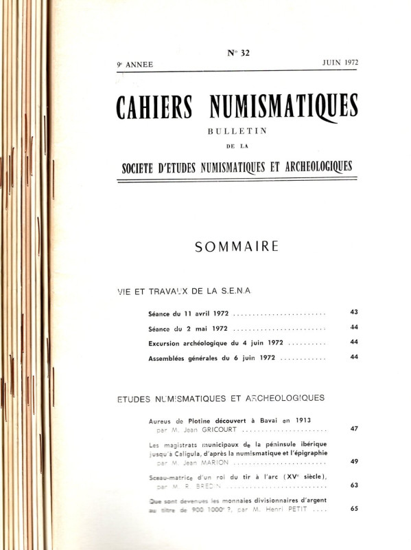 CAHIERS NUMISMATIQUES. 12 fascicoli . 1972 - 1975. brossura ed. ill. buono stato...