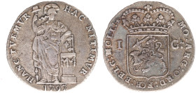 Bataafse Republiek (1795-1806) - Holland - 1 Gulden 1797 (Sch. 92a / RR) with HOLL:* struck over WESTF. + round altar with garland - VF / RR / very ra...
