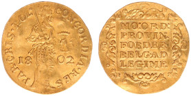 Bataafse Republiek (1795-1806) - Holland - Gouden Dukaat 1802 Dordrecht (Sch. 26 / Delm. 1171B /R) - 3.42 gram - wavy flan - VF/XF -rare
