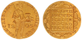 Bataafse Republiek (1795-1806) - Utrecht - Gouden Dukaat 1805 (Sch. 41 / Delm. 1171C) - 3.49 gram - small adjustments marks above knight - attractive ...
