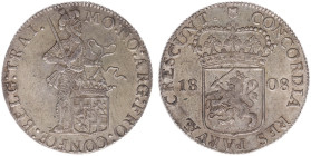 Koninkrijk Holland (Lodewijk Napoleon 1806-1810) - Zilveren Dukaat 1808 (Delm. 982var /Sch. 123d R2) - Obv. Standing knight / Rev. Crowned arms dividi...