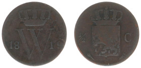 Koninkrijk NL Willem I (1815-1840) - ½ Cent 1819 U (Sch. 351 /RR) - 1.83 gram - mintage: 144.000 pcs. - VG/F - very rare