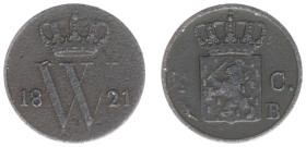 Koninkrijk NL Willem I (1815-1840) - ½ Cent 1821 B (Sch. 366/R) - G/F, corroded, detector find