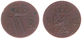 Koninkrijk NL Willem I (1815-1840) - ½ Cent 1826 U (Sch. 356) - G/VG, detector find with corrosion, very rare