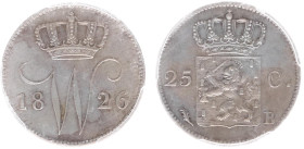 Koninkrijk NL Willem I (1815-1840) - 25 Cent 1826 B - in slab PCGS Cleaning - UNC details
