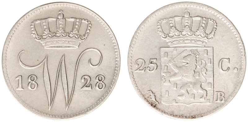 Koninkrijk NL Willem I (1815-1840) - 25 Cent 1828 B (Sch. 299/S) - a.VF, mintage...