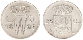 Koninkrijk NL Willem I (1815-1840) - 25 Cent 1828 B (Sch. 299/S) - a.VF, mintage 334.490 pcs.
