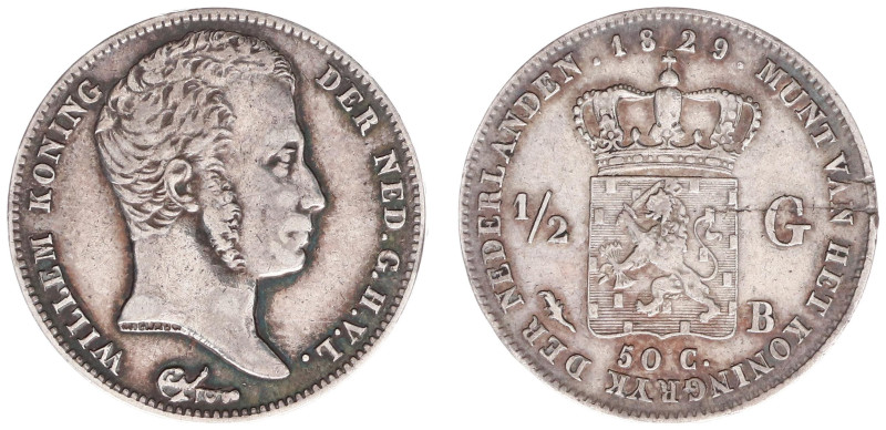 Koninkrijk NL Willem I (1815-1840) - ½ Gulden 1829 B/1823 OVERDATE (Sch. 282) - ...