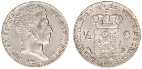 Koninkrijk NL Willem I (1815-1840) - ½ Gulden 1829 B/1823 OVERDATE (Sch. 282) - XF, slightly cleaned