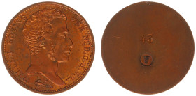 Koninkrijk NL Willem I (1815-1840) - 1 Gulden ND - Off metal strike in bronze of obverse die with portrait of Willem I, reverse blank with round count...
