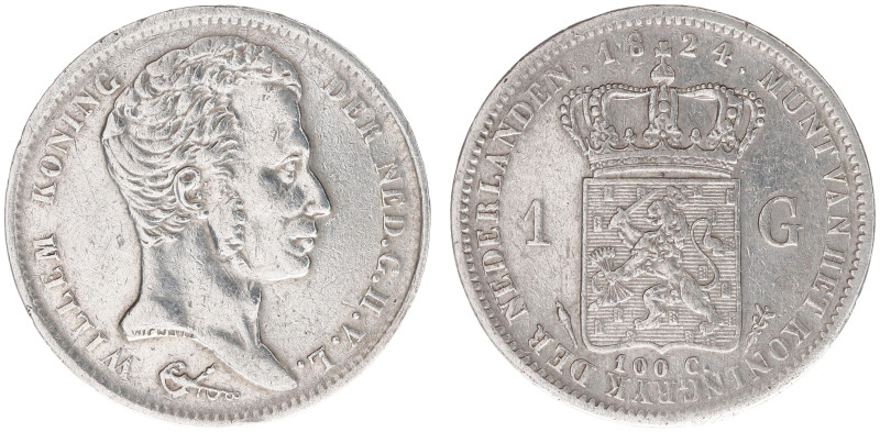 Koninkrijk NL Willem I (1815-1840) - 1 Gulden 1824 U (Sch. 264a) - VF, cleaned -...