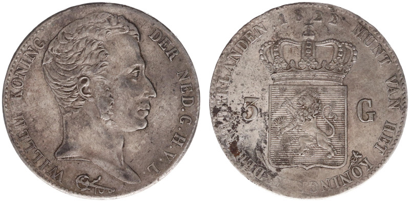 Koninkrijk NL Willem I (1815-1840) - 3 Gulden 1822 (Sch. 244/R) - VF+, some corr...