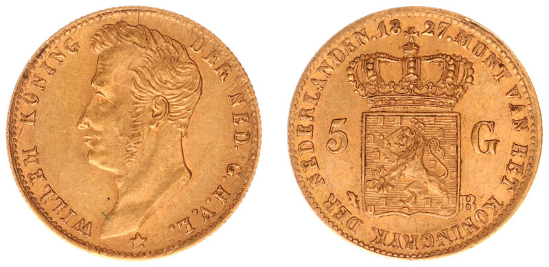 Koninkrijk NL Willem I (1815-1840) - 5 Gulden 1827 B (Sch. 198) - Gold - VF+