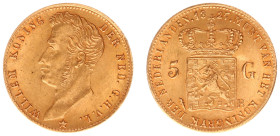 Koninkrijk NL Willem I (1815-1840) - 5 Gulden 1827 B (Sch. 198) - Gold - VF+, variant with open B of Brussels