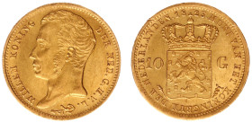 Koninkrijk NL Willem I (1815-1840) - 10 Gulden 1823 U (Sch. 178) - a.XF, slight damage to edge
