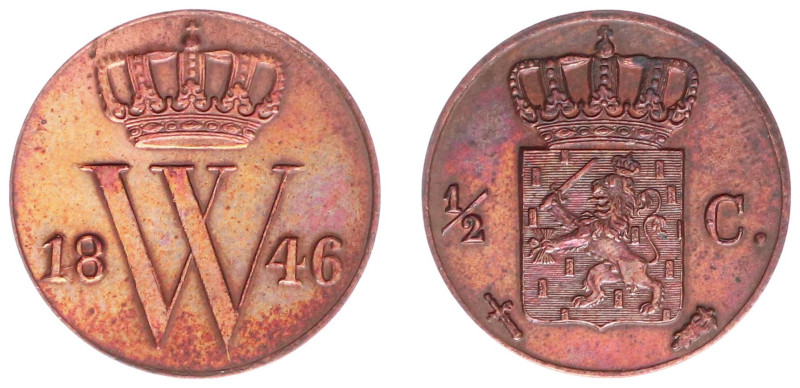 Koninkrijk NL Willem II (1840-1849) - ½ Cent 1846 (Sch. 540) - XF, polished