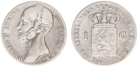 Koninkrijk NL Willem II (1840-1849) - 1 Gulden 1845 with a line between crown and coat of arms (Sch. 522b/R) - a.VF, RARE