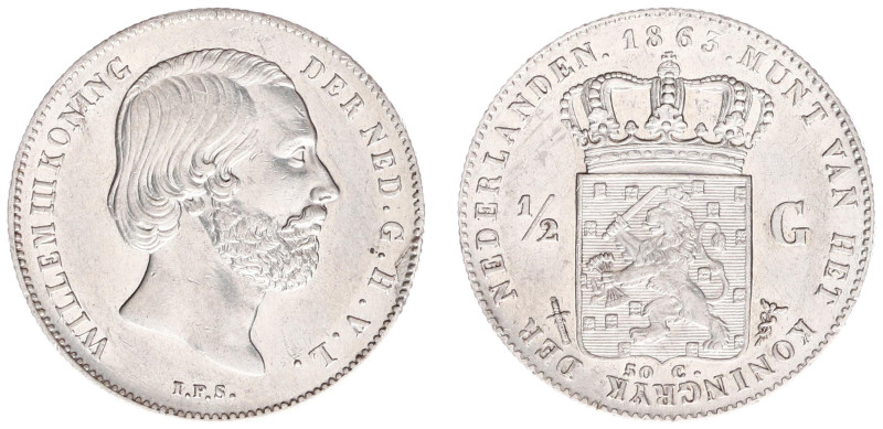 Koninkrijk NL Willem III (1849-1890) - ½ Gulden 1863 (Sch. 630) - XF, with damag...