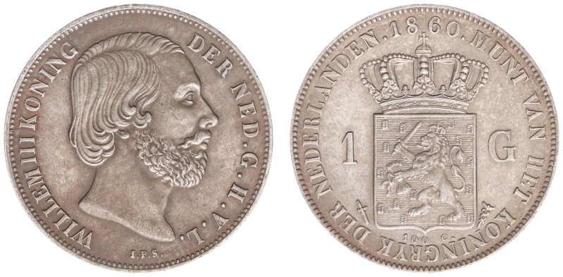 Koninkrijk NL Willem III (1849-1890) - 1 Gulden 1860 (Sch. 613) - a.XF