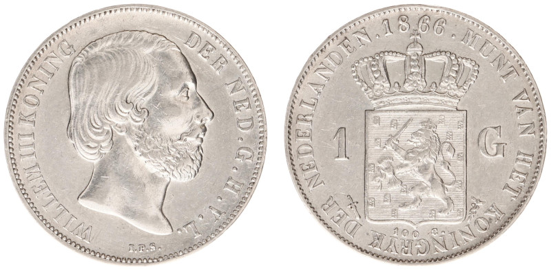 Koninkrijk NL Willem III (1849-1890) - 1 Gulden 1866 (Sch. 618) - a.VF