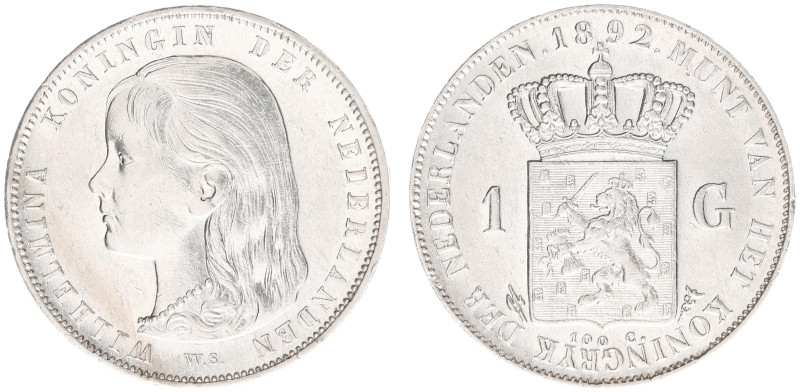 Koninkrijk NL Wilhelmina (1890-1948) - 1 Gulden 1892 (Sch. 795) - a.XF, cleaned