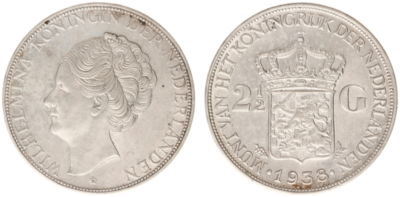 Koninkrijk NL Wilhelmina (1890-1948) - 2½ Gulden 1938 Grof Haar (Sch. 790a) - a....