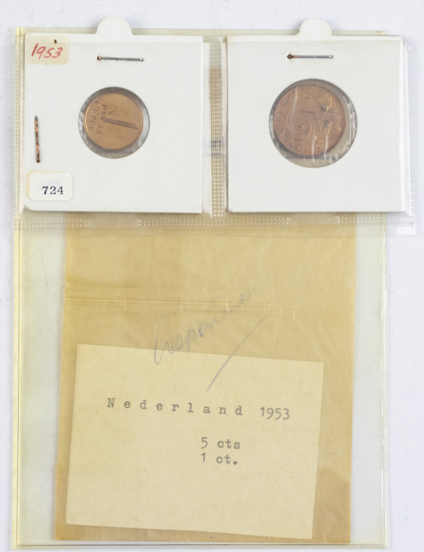 Koninkrijk NL Juliana (1948-1980) - 1 Cent and 5 Cent 1953 - Proof - struck with...