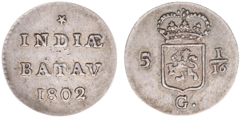 Nederlands-Indië - Bataafse Republiek (1799-1806) - Duit 1802 mm. Star silver pa...