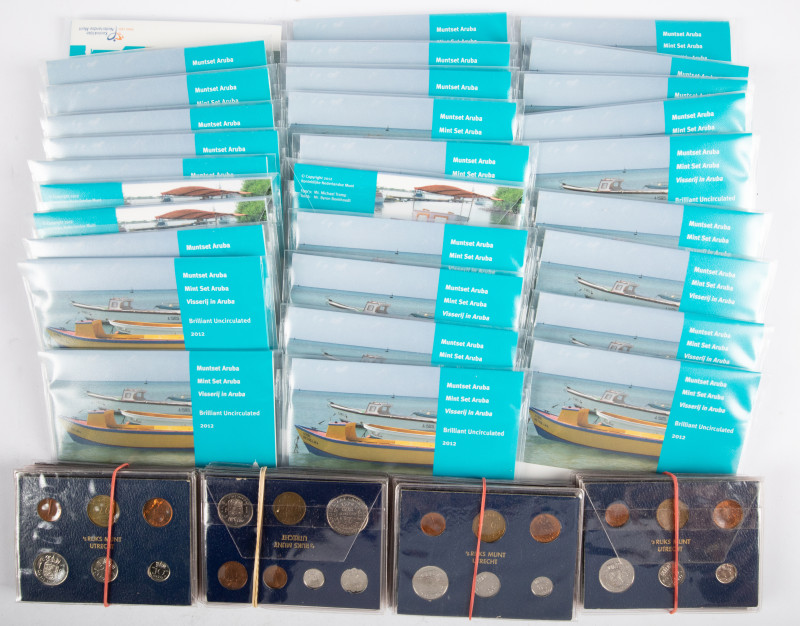 Coins Netherlands and Oversea in boxes - Box with BU-sets Aruba 2012 and FDC-set...