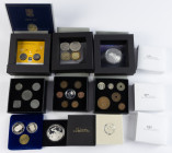 Coins Netherlands Oversea in boxes - Box with various products KNM a.w. commemorative issues Aruba and medal '65 jaar Eurovisie Songfestival', also so...